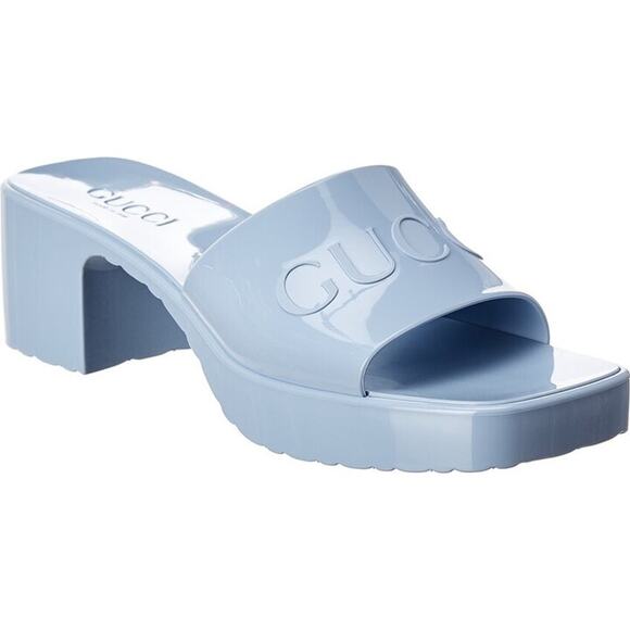 Gucci Rubber Slip On Open Toe Platform Slide Sandals Porcelain Blue Women's 9 - Picture 1 of 8